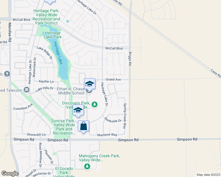 map of restaurants, bars, coffee shops, grocery stores, and more near 28048 Millstream Court in Menifee