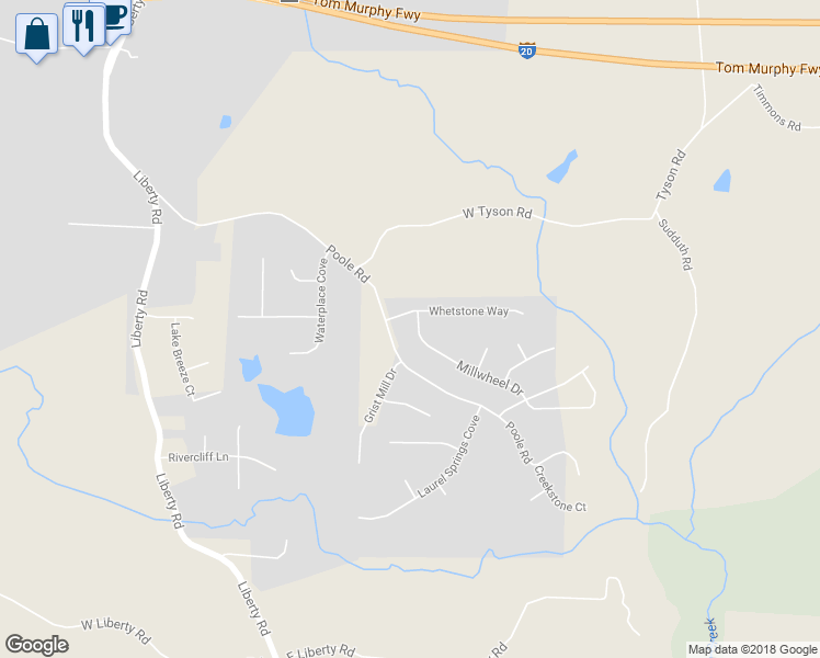 map of restaurants, bars, coffee shops, grocery stores, and more near 106 Millwheel Drive in Villa Rica