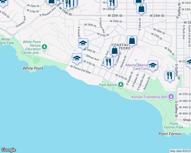 map of restaurants, bars, coffee shops, grocery stores, and more near 1201 West Paseo Del Mar in Los Angeles