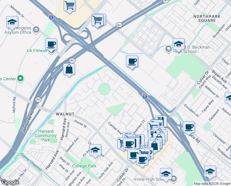 map of restaurants, bars, coffee shops, grocery stores, and more near 46 Ohio in Irvine