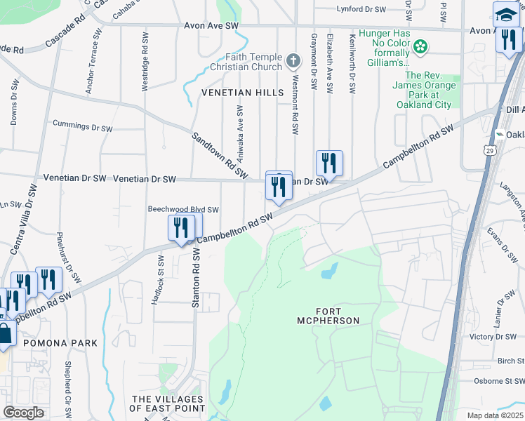 map of restaurants, bars, coffee shops, grocery stores, and more near in Atlanta