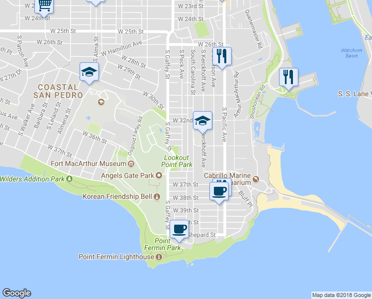 map of restaurants, bars, coffee shops, grocery stores, and more near 665 West 34th Street in Los Angeles