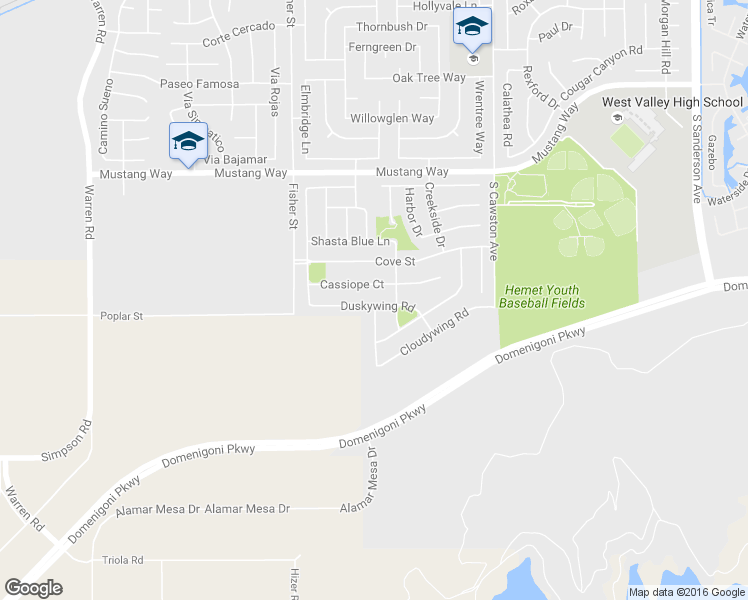 map of restaurants, bars, coffee shops, grocery stores, and more near 4660 Duskywing Road in Hemet