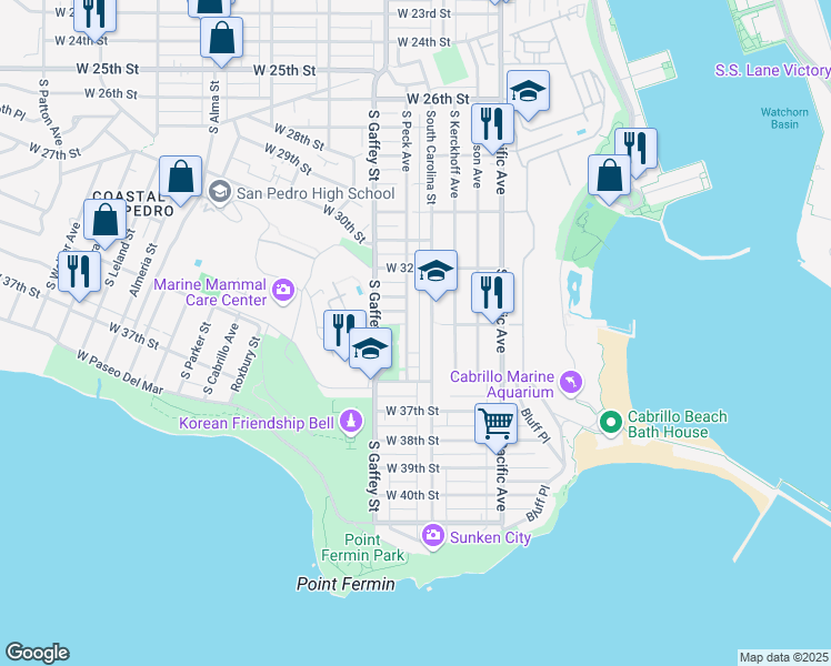 map of restaurants, bars, coffee shops, grocery stores, and more near 3437 South Peck Avenue in Los Angeles