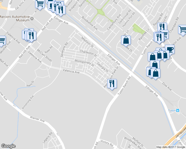 map of restaurants, bars, coffee shops, grocery stores, and more near 15210 Henry Way in Tustin