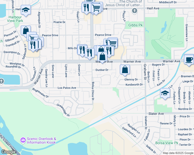 map of restaurants, bars, coffee shops, grocery stores, and more near in Huntington Beach