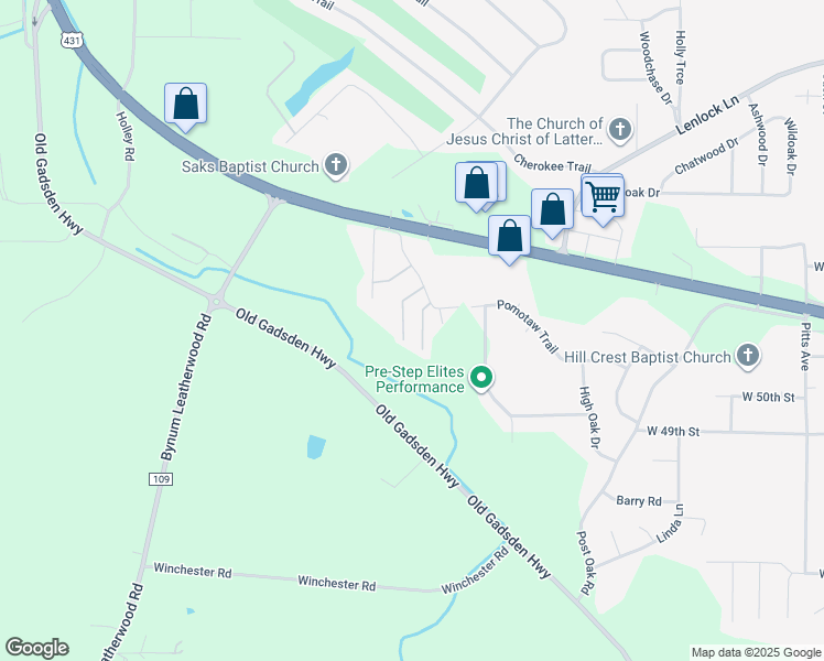 map of restaurants, bars, coffee shops, grocery stores, and more near 2900 U.S. 431 in Anniston