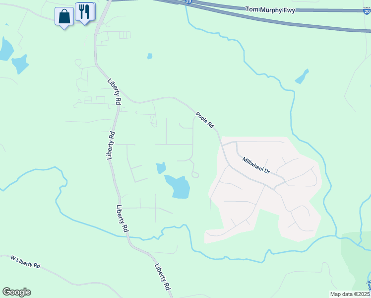 map of restaurants, bars, coffee shops, grocery stores, and more near 3180 Waterplace Cove in Villa Rica