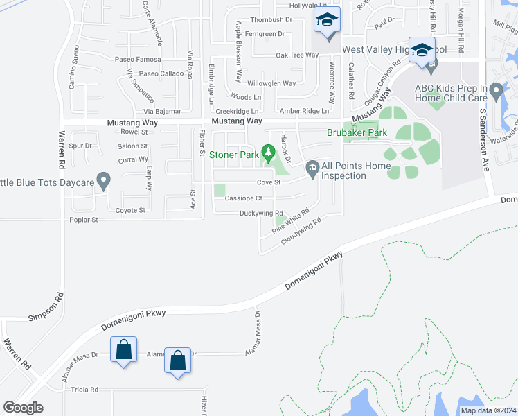 map of restaurants, bars, coffee shops, grocery stores, and more near 4660 Duskywing Road in Hemet