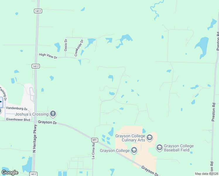 map of restaurants, bars, coffee shops, grocery stores, and more near Priscilla Lane in Denison