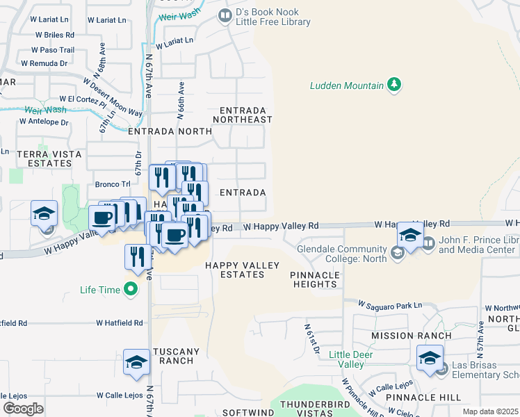 map of restaurants, bars, coffee shops, grocery stores, and more near 6345 West Buckskin Trail in Phoenix