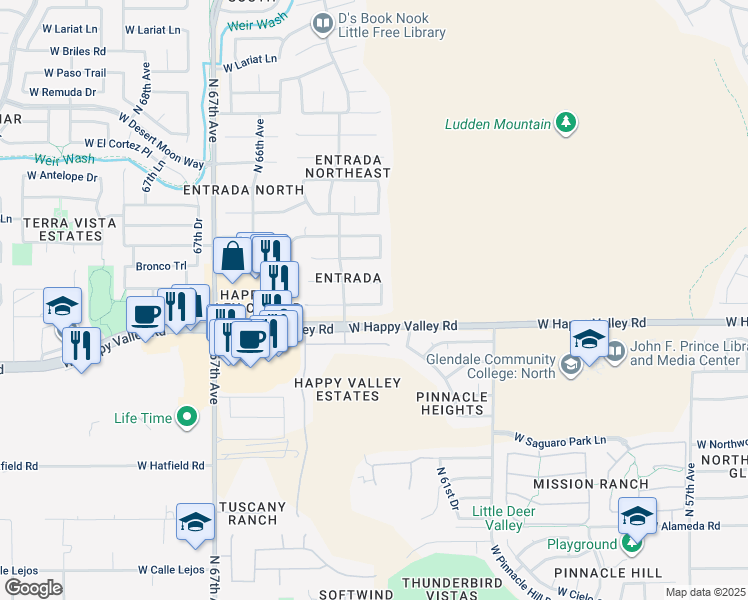 map of restaurants, bars, coffee shops, grocery stores, and more near 6345 West Buckskin Trail in Phoenix