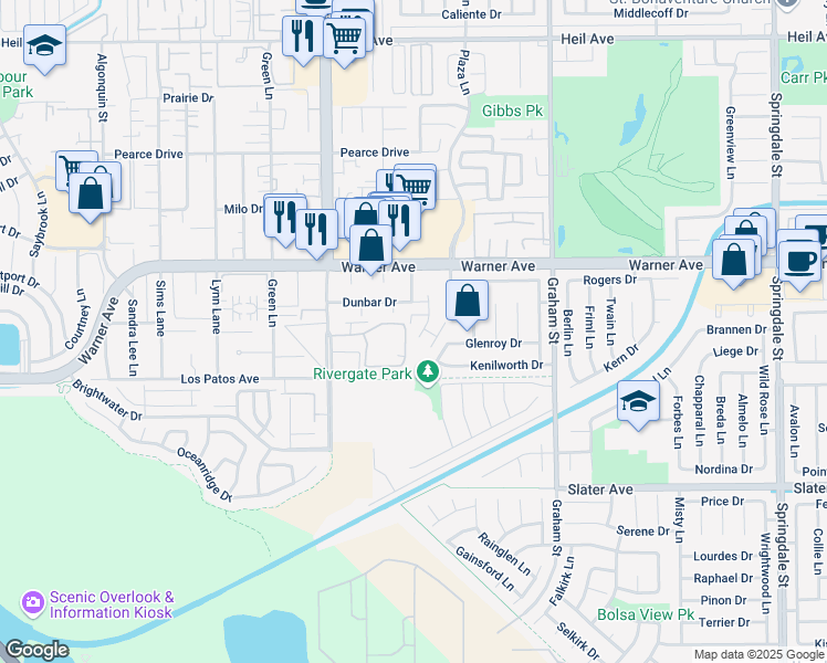 map of restaurants, bars, coffee shops, grocery stores, and more near 17202 Corbina Lane in Huntington Beach