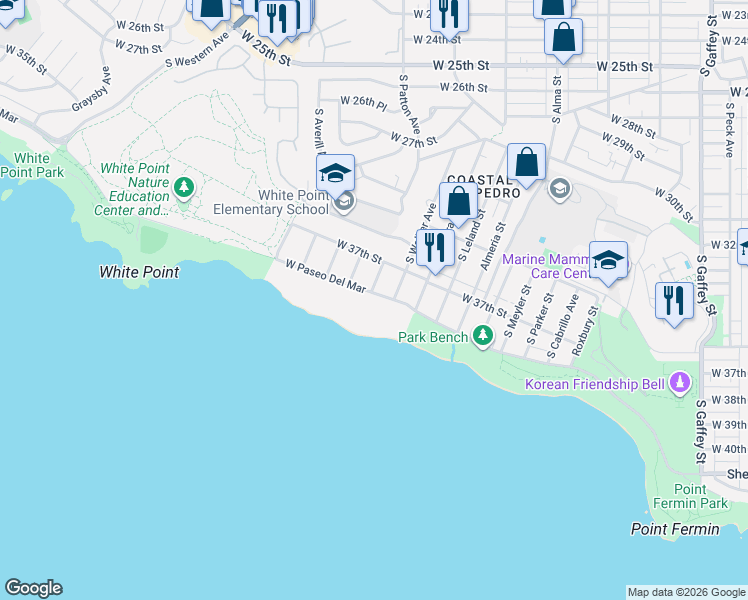 map of restaurants, bars, coffee shops, grocery stores, and more near 1177 West Paseo Del Mar in Los Angeles