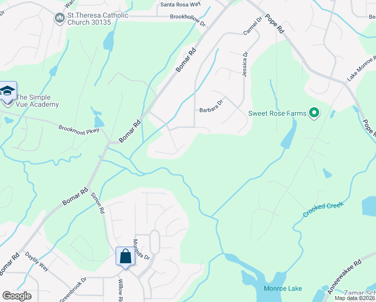 map of restaurants, bars, coffee shops, grocery stores, and more near 3701 Carolyn Farm Road in Douglasville