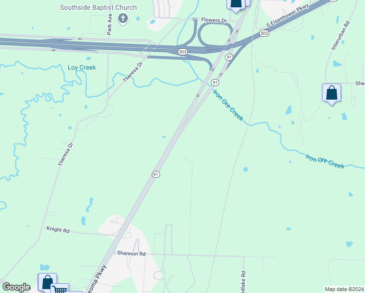 map of restaurants, bars, coffee shops, grocery stores, and more near 4006 Texas 91 in Denison