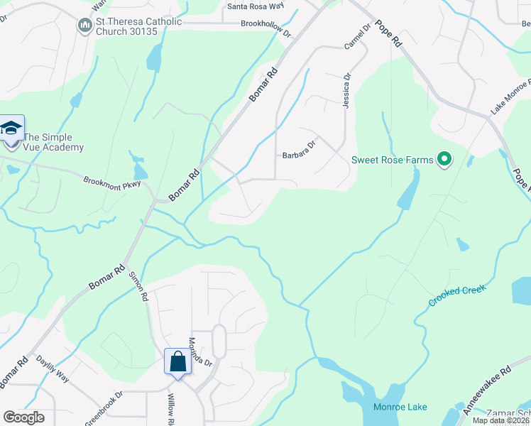 map of restaurants, bars, coffee shops, grocery stores, and more near 3701 Carolyn Farm Rd in Douglasville