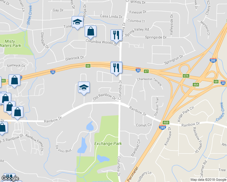 map of restaurants, bars, coffee shops, grocery stores, and more near 3292 Abbeywood Drive in Decatur