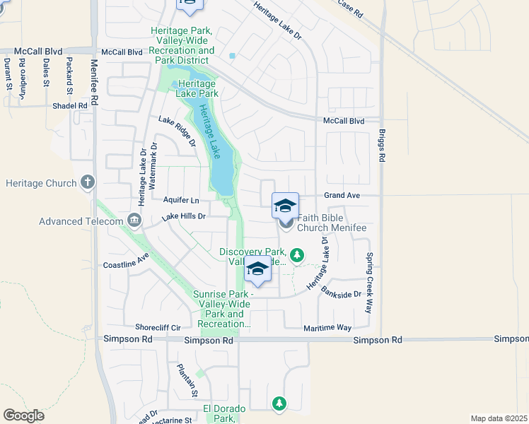 map of restaurants, bars, coffee shops, grocery stores, and more near 29573 Greenbelt Circle in Menifee