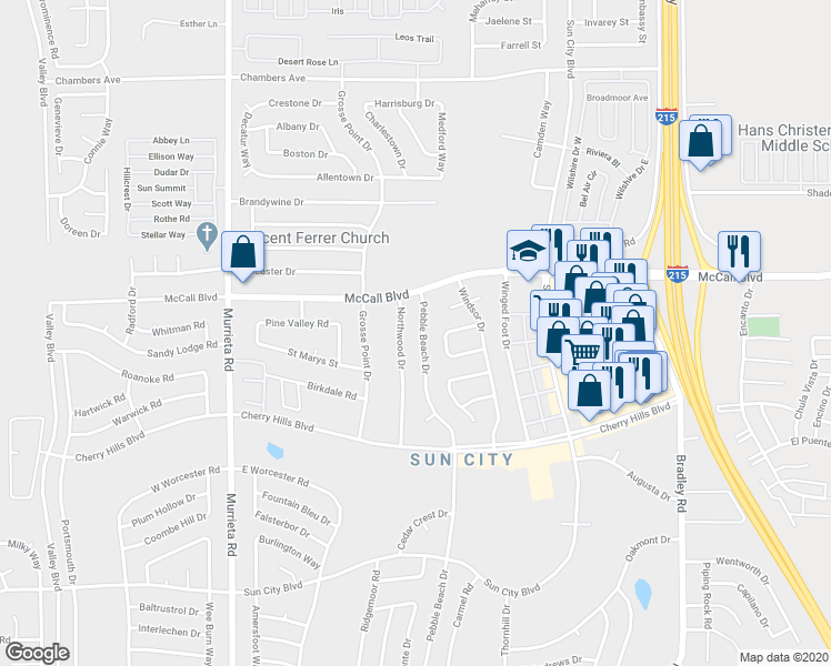 map of restaurants, bars, coffee shops, grocery stores, and more near 28087 Pebble Beach Drive in Menifee