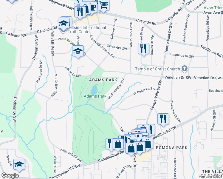 map of restaurants, bars, coffee shops, grocery stores, and more near 1561 Blvd Lorraine Southwest in Atlanta