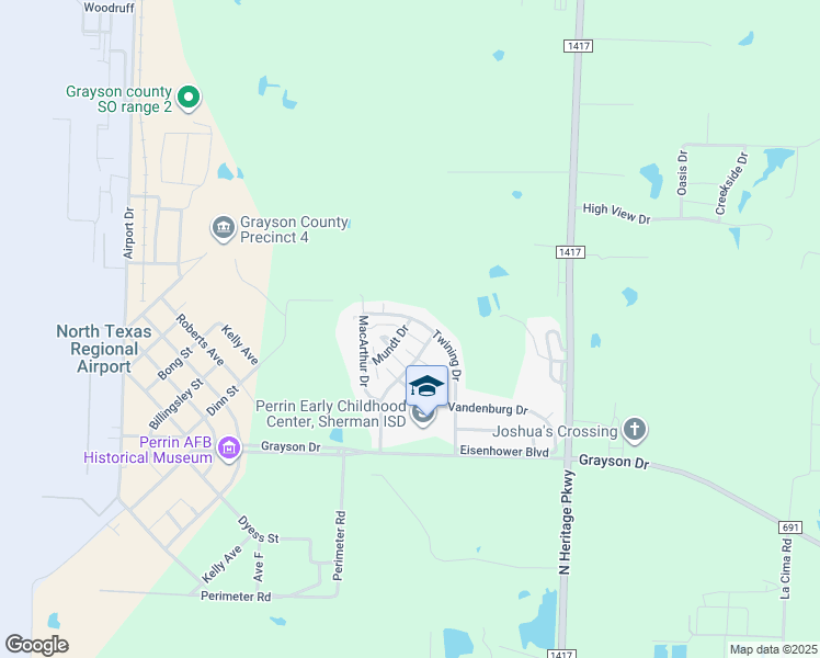 map of restaurants, bars, coffee shops, grocery stores, and more near 43 Twining Drive in Denison