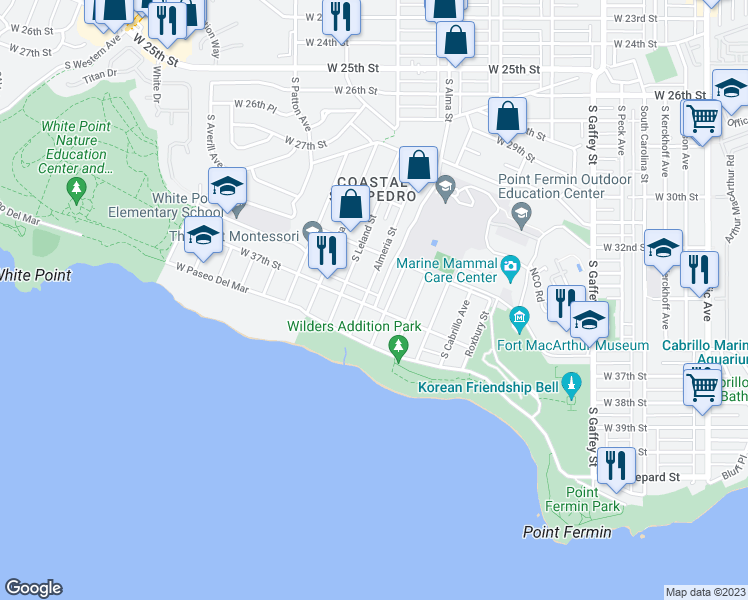 map of restaurants, bars, coffee shops, grocery stores, and more near 1046 West 37th Street in Los Angeles