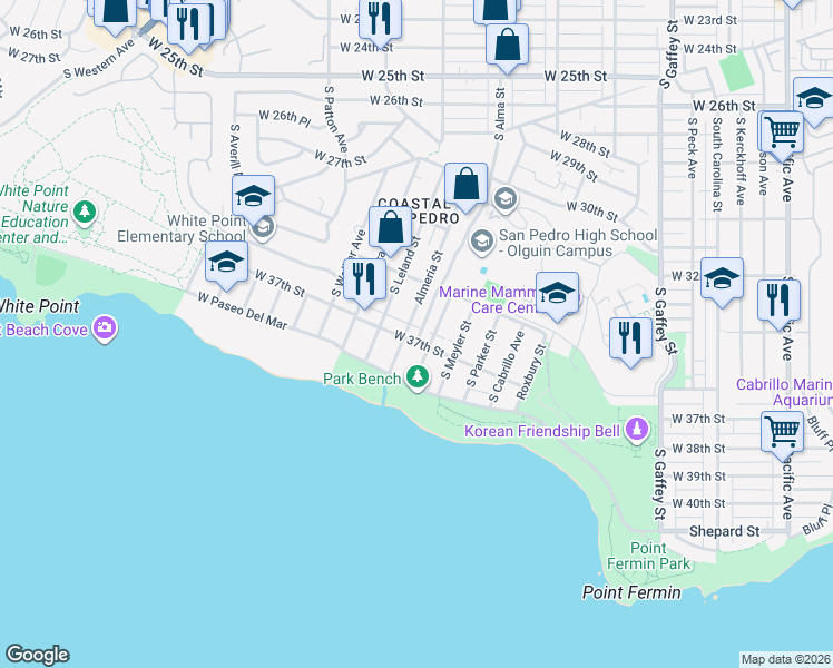 map of restaurants, bars, coffee shops, grocery stores, and more near 1046 West 37th Street in Los Angeles