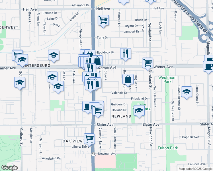 map of restaurants, bars, coffee shops, grocery stores, and more near 8111 Marseille Drive in Huntington Beach