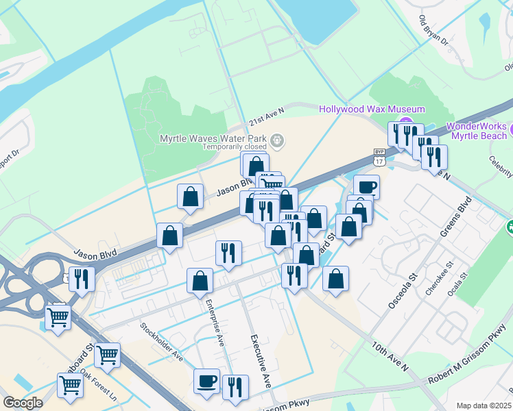 map of restaurants, bars, coffee shops, grocery stores, and more near U.S. 17 in Myrtle Beach