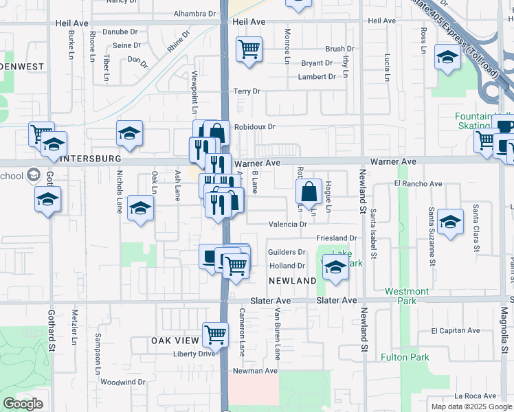 map of restaurants, bars, coffee shops, grocery stores, and more near 8111 Marseille Drive in Huntington Beach