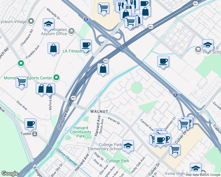 map of restaurants, bars, coffee shops, grocery stores, and more near 3 Nevada in Irvine