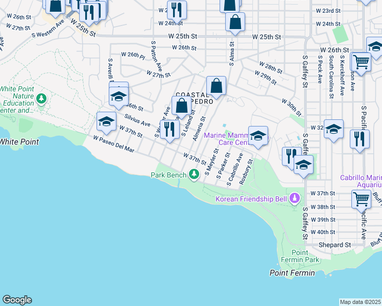 map of restaurants, bars, coffee shops, grocery stores, and more near 3626 Almeria Street in Los Angeles