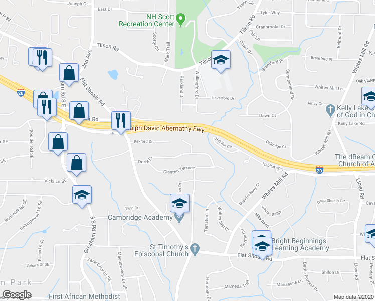 map of restaurants, bars, coffee shops, grocery stores, and more near 2223 Acelia Court in Decatur