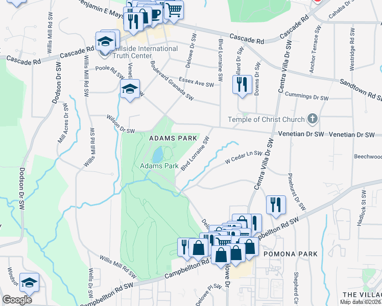 map of restaurants, bars, coffee shops, grocery stores, and more near 1561 Blvd Lorraine Southwest in Atlanta