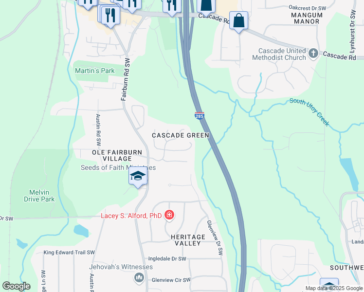 map of restaurants, bars, coffee shops, grocery stores, and more near 3700 Winfield Court Southwest in Atlanta