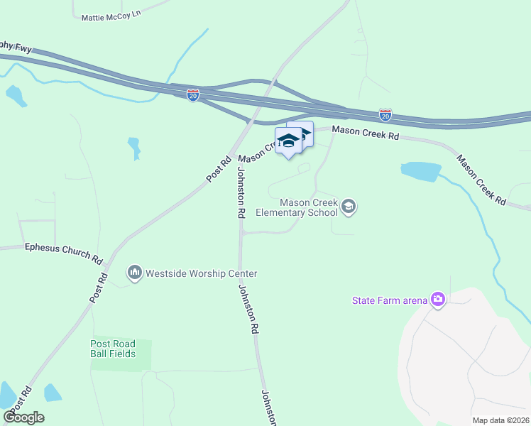 map of restaurants, bars, coffee shops, grocery stores, and more near 3390 Johnston Road in Winston