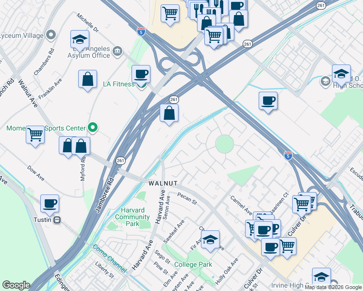 map of restaurants, bars, coffee shops, grocery stores, and more near 17 Rhode Island in Irvine
