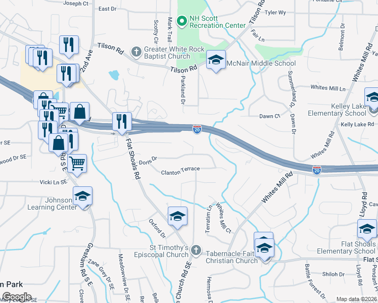 map of restaurants, bars, coffee shops, grocery stores, and more near 2223 Acelia Court in Decatur