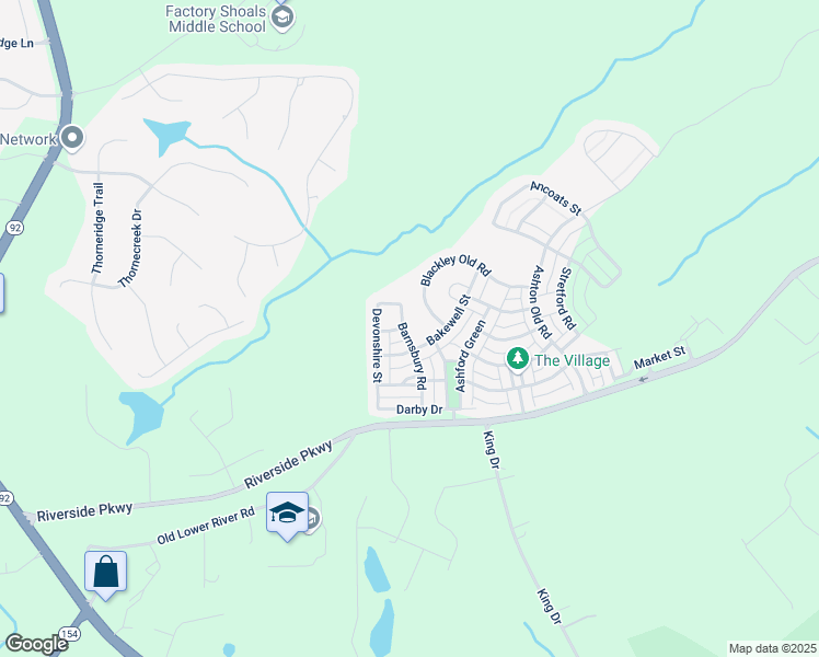 map of restaurants, bars, coffee shops, grocery stores, and more near 9932 Barnsbury Road in Douglasville