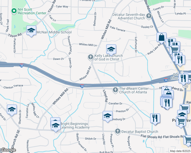 map of restaurants, bars, coffee shops, grocery stores, and more near 2536 Lloyd Road in Decatur