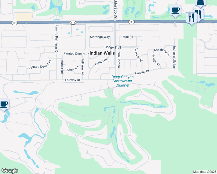 map of restaurants, bars, coffee shops, grocery stores, and more near 8152 Eldorado Drive in Indian Wells