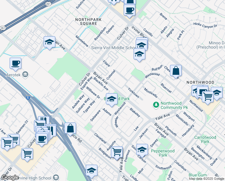 map of restaurants, bars, coffee shops, grocery stores, and more near 4191 Blackfin Avenue in Irvine