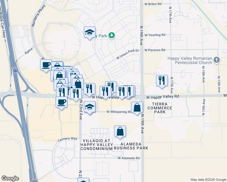 map of restaurants, bars, coffee shops, grocery stores, and more near 2038 West Union Park Drive in Phoenix