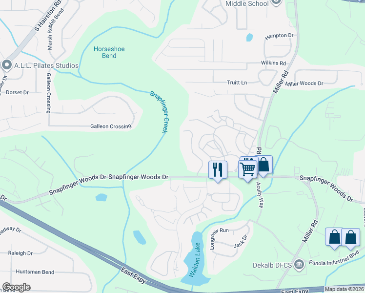 map of restaurants, bars, coffee shops, grocery stores, and more near 2497 Terrace Trail in Decatur