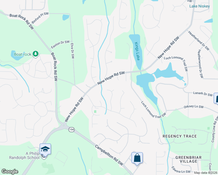 map of restaurants, bars, coffee shops, grocery stores, and more near 1690 New Hope Road Southwest in Atlanta