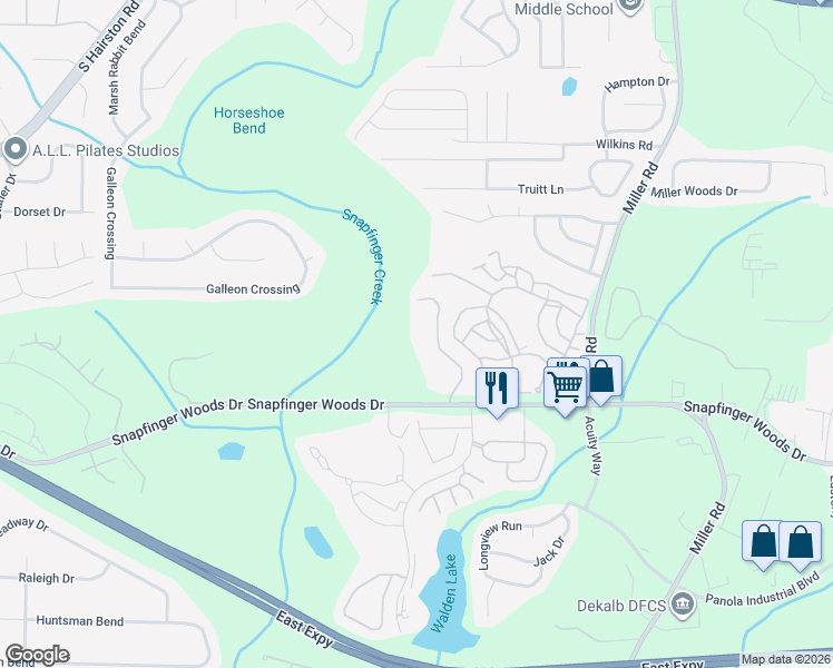 map of restaurants, bars, coffee shops, grocery stores, and more near 2497 Terrace Trail in Decatur