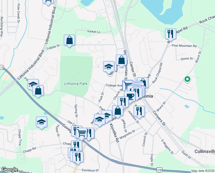 map of restaurants, bars, coffee shops, grocery stores, and more near 113 Lucellen Avenue in Lithonia