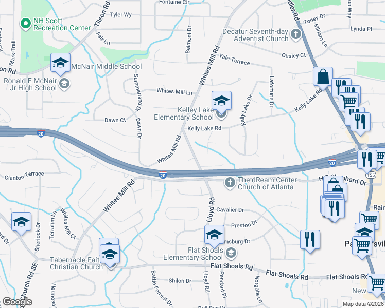 map of restaurants, bars, coffee shops, grocery stores, and more near 2553 Lloyd Road in Decatur