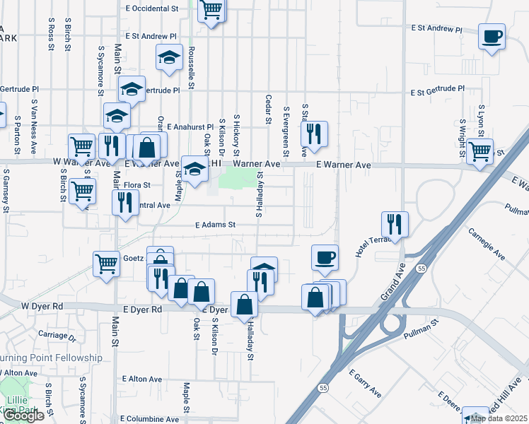 map of restaurants, bars, coffee shops, grocery stores, and more near 608 East Central Avenue in Santa Ana